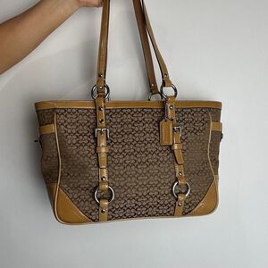 Coach Vintage Y2K Brown Tan Signature Canvas and Patent Leather